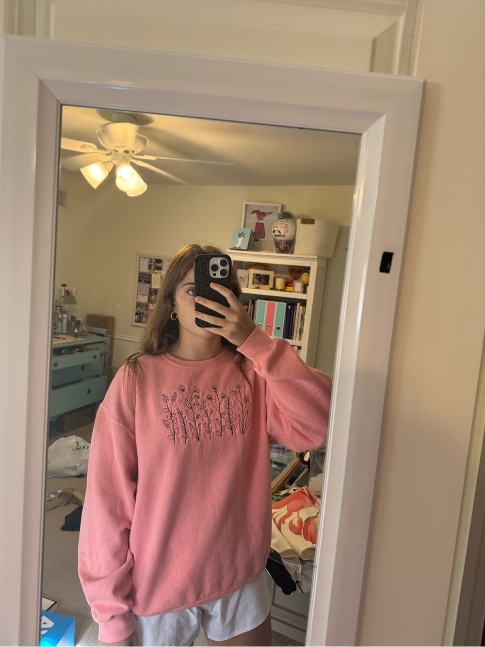 Pink Floral Embroidered Crewneck Sweatshirt